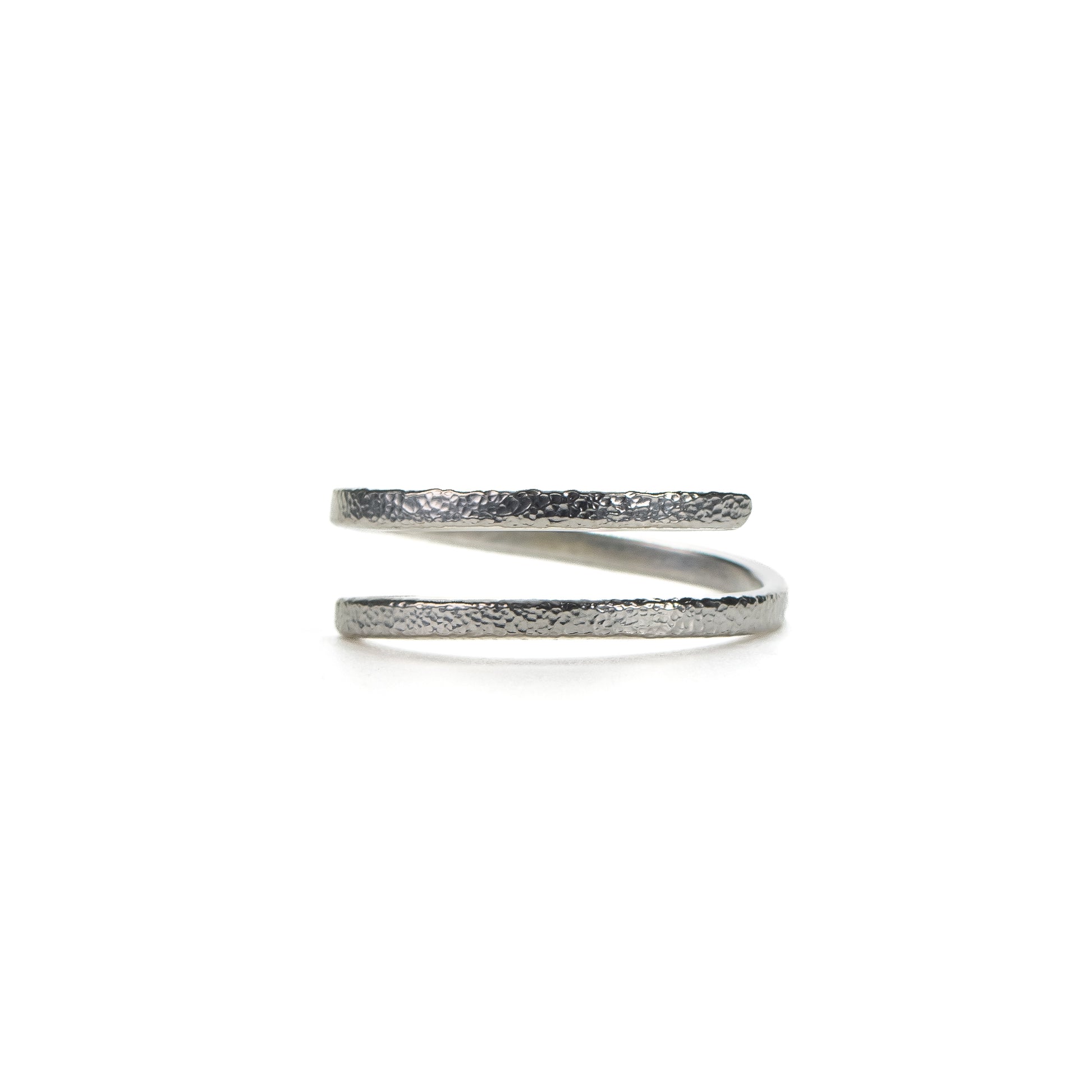 Silver adjustable ring on a white background front view