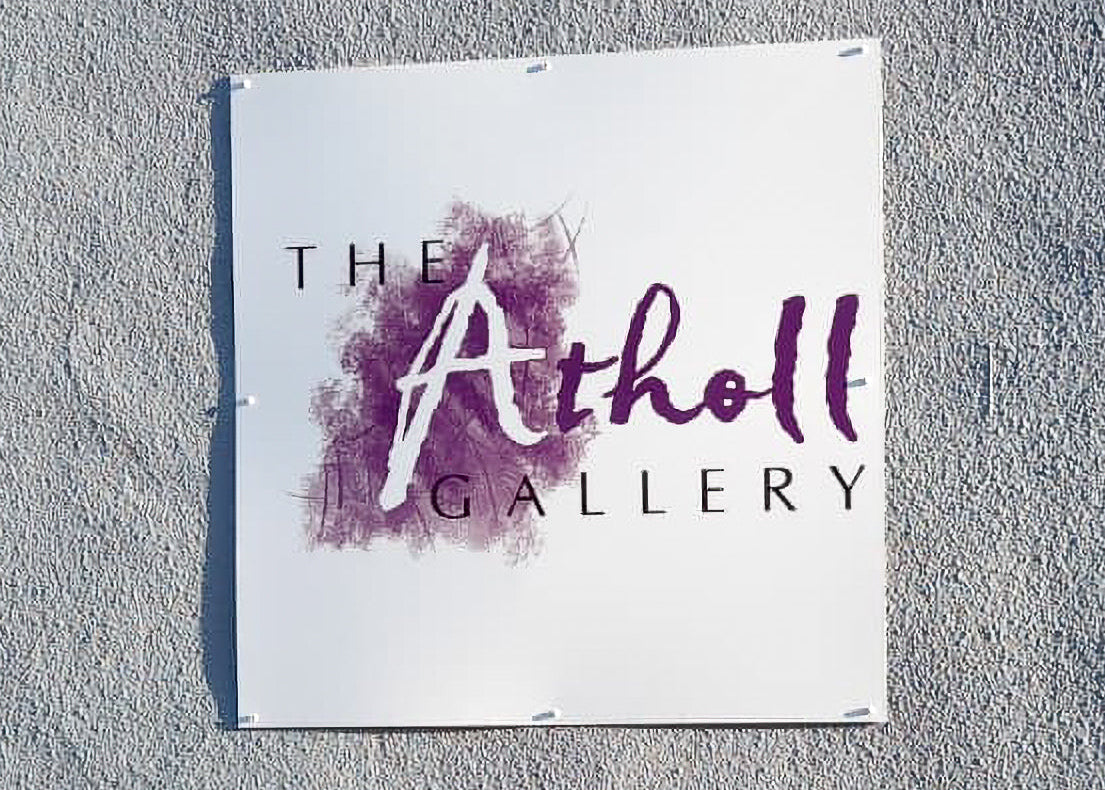 The Atholl Gallery sign on a textured wall