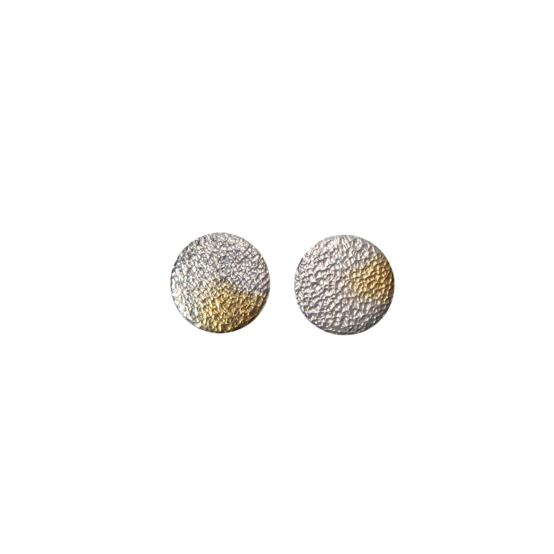textured silver gold disc stud earrings with selective gold plating